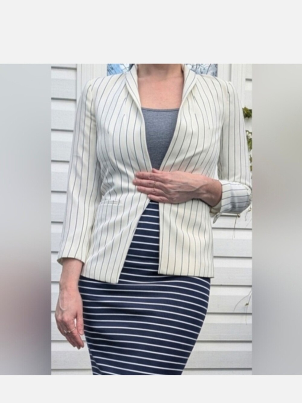 H&M Women's Striped Black and White Blazer